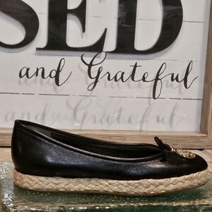 Juicy Couture Leah Ballet Espadrille Flats Black Matte Gold Coin Sz 7.5